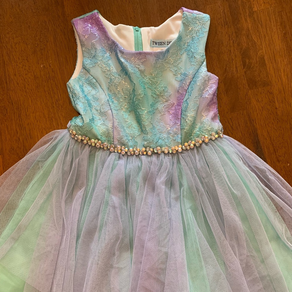 Girls dress with rhinestones and tulle overlay